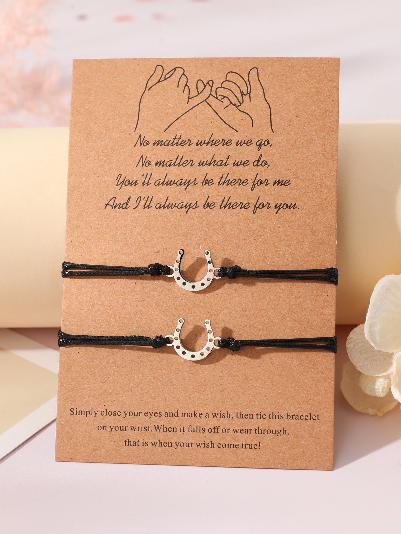 Lot de 2 Bracelets BFF Cordon Réglable avec Carte - Fer à cheval - Best Friends Forever - Acier Inoxydable