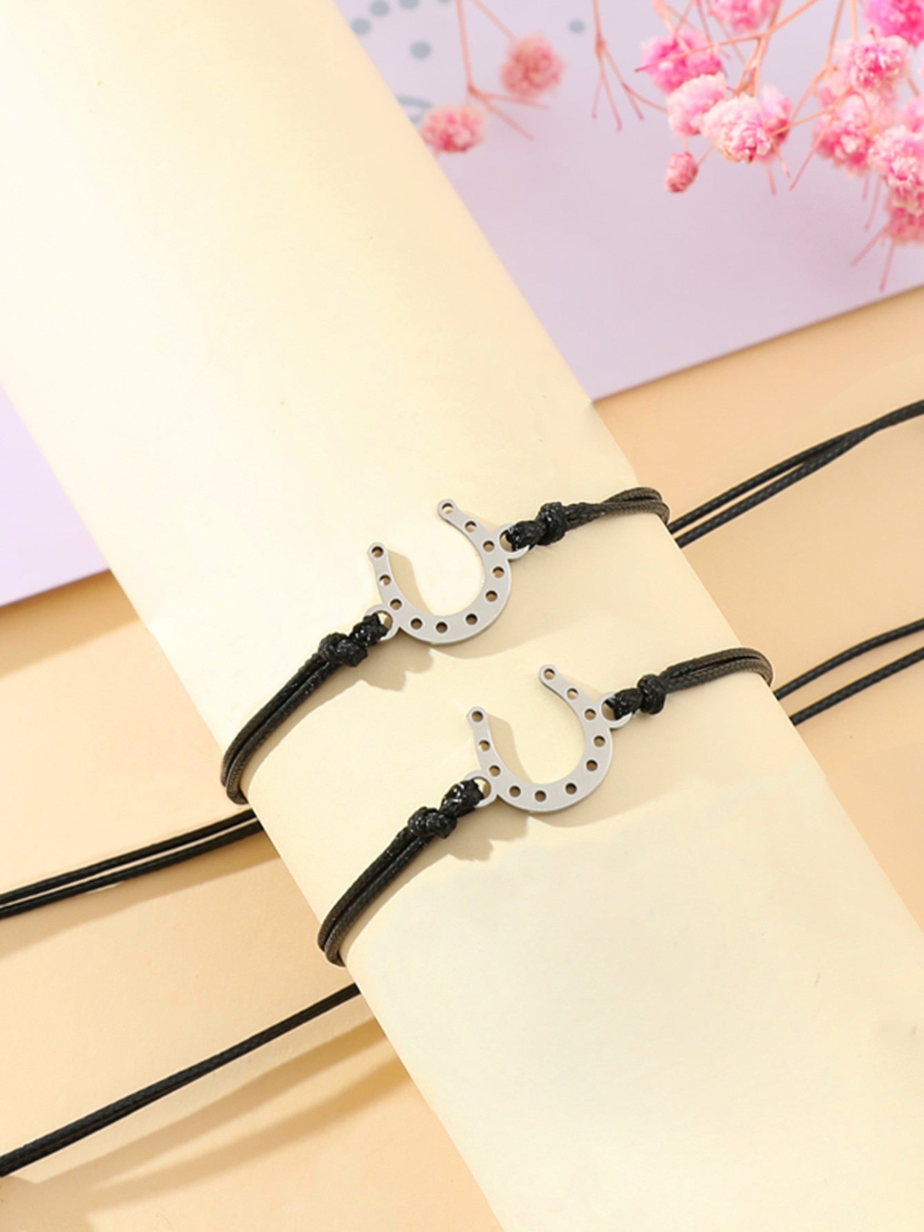 Lot de 2 Bracelets BFF Cordon Réglable avec Carte - Fer à cheval - Best Friends Forever - Acier Inoxydable