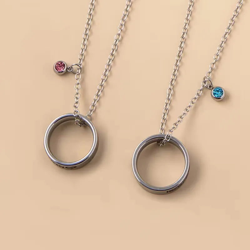 Lot de 2 Colliers D'amitié Couple - Anneaux "His Crazy" "Her Weirdo" - BFF - Best Friends - Amoureux - Pendentif Chaine Argenté - Acier Inoxydable