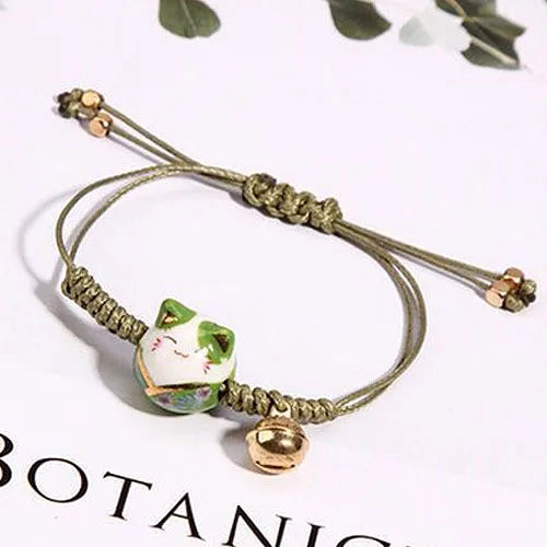 Verstellbare Kordelarmbänder mit chinesischer Glückskatze für viel Glück – Katzenliebhaber – Fantasie – Kordelarmband