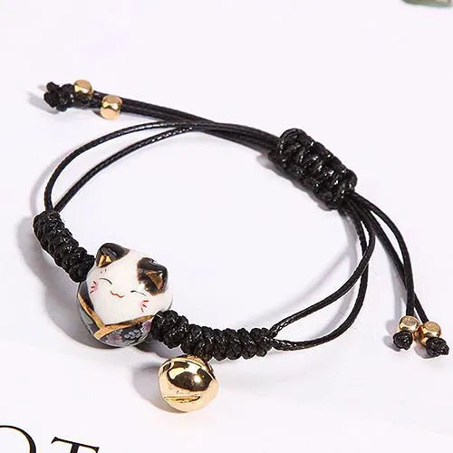Verstellbare Kordelarmbänder mit chinesischer Glückskatze für viel Glück – Katzenliebhaber – Fantasie – Kordelarmband