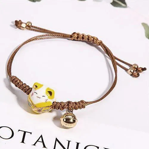 Verstellbare Kordelarmbänder mit chinesischer Glückskatze für viel Glück – Katzenliebhaber – Fantasie – Kordelarmband