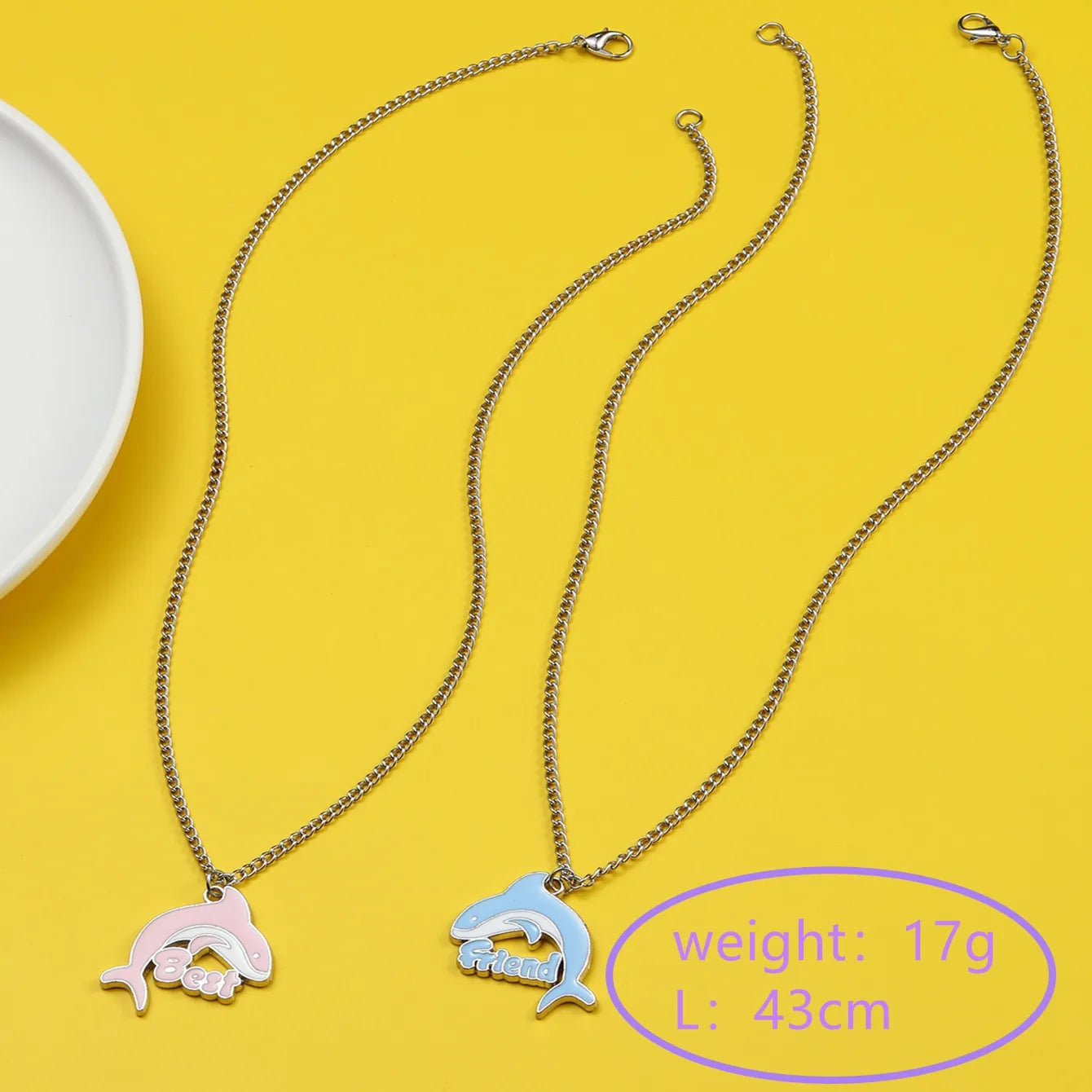 Lot de 2 Colliers D'amitié - Dauphin Rose Bleu - BFF - Best Friends Forever - Pendentif et Chaine Argenté