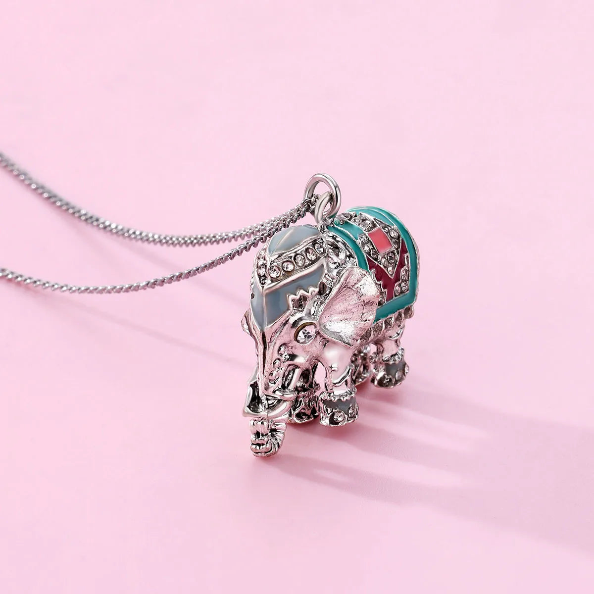 Collier avec Carte - Eléphant - Strass - Pendentif - Fantaisie - Alliage Doré Argenté