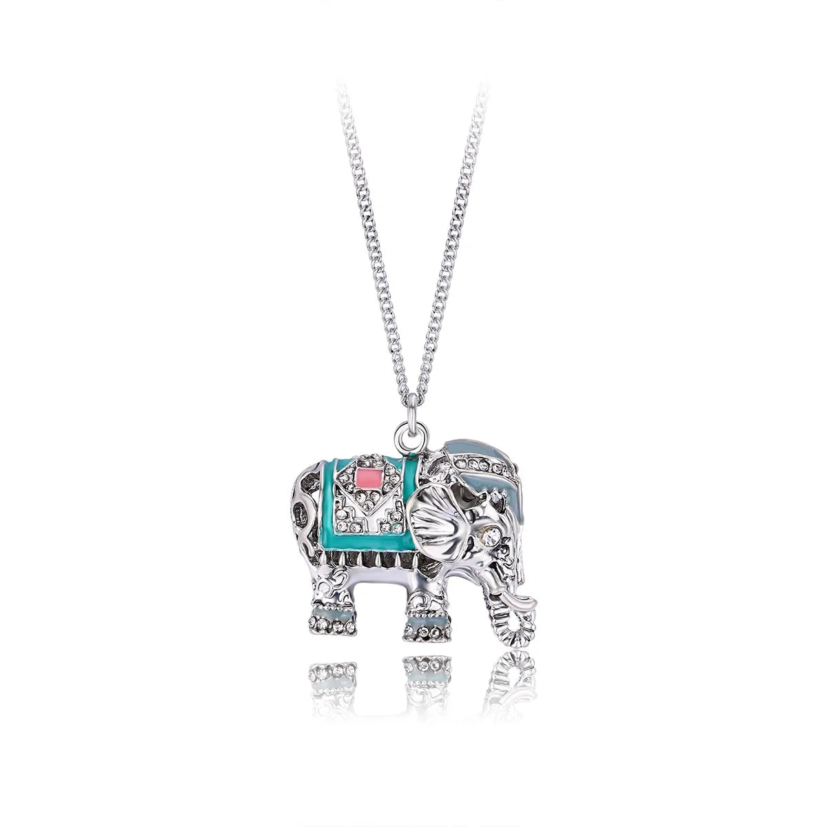 Collier avec Carte - Eléphant - Strass - Pendentif - Fantaisie - Alliage Doré Argenté