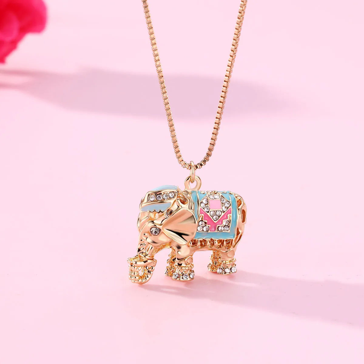 Collier avec Carte - Eléphant - Strass - Pendentif - Fantaisie - Alliage Doré Argenté