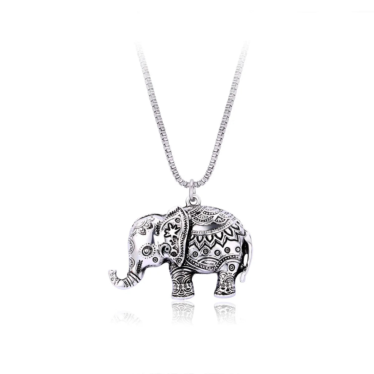 Collier avec Carte - Eléphant - Strass - Pendentif - Fantaisie - Alliage Doré Argenté