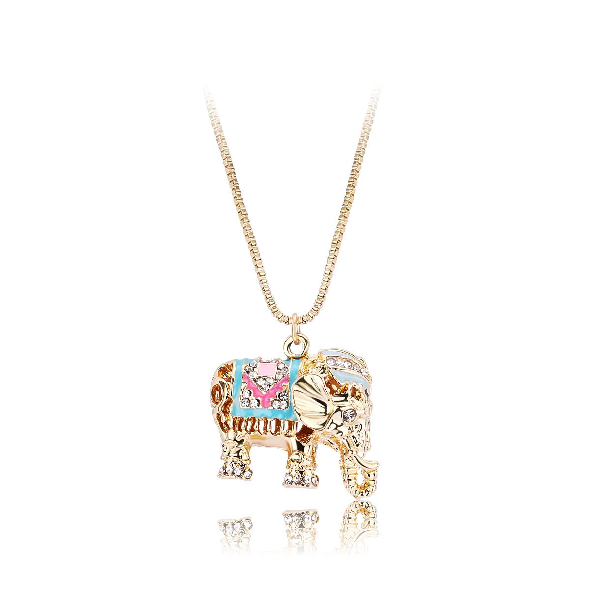 Collier avec Carte - Eléphant - Strass - Pendentif - Fantaisie - Alliage Doré Argenté