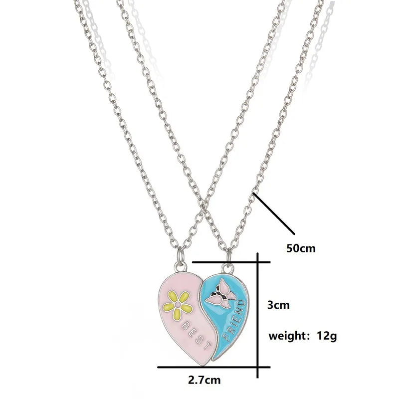 CHILDREN - Set of 2 Chains Friendship Necklaces Cat Unicorn &amp; Heart - BFF Best Friends Forever - Fantasy - Rainbow Resin Pendant