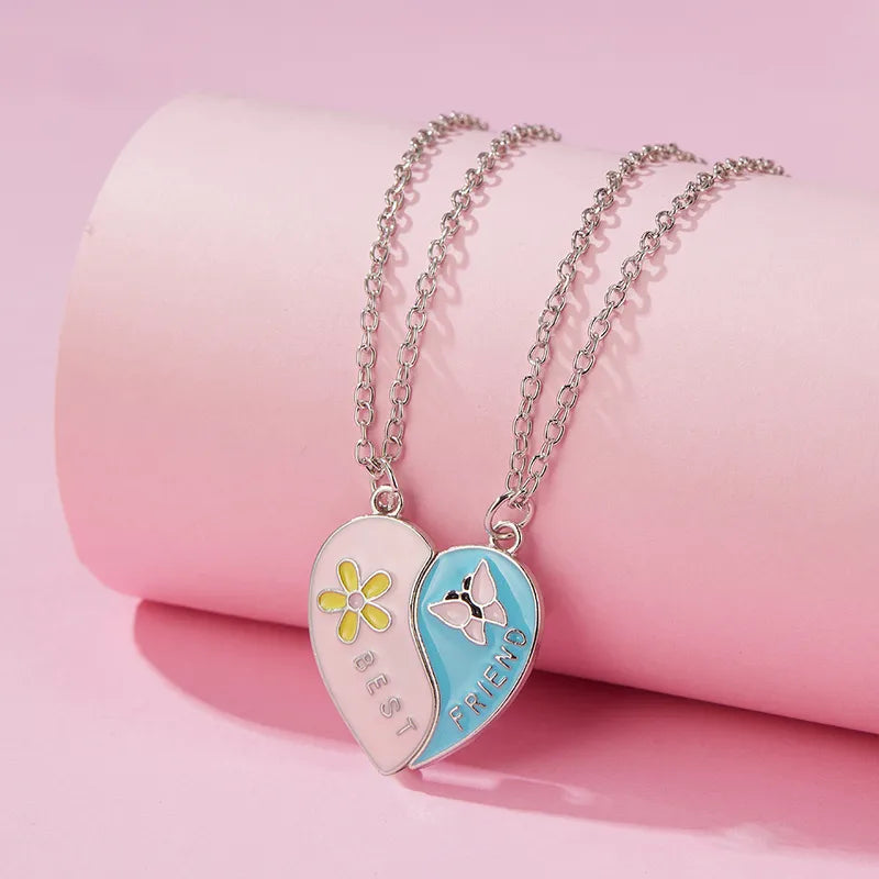 CHILDREN - Set of 2 Chains Friendship Necklaces Cat Unicorn &amp; Heart - BFF Best Friends Forever - Fantasy - Rainbow Resin Pendant