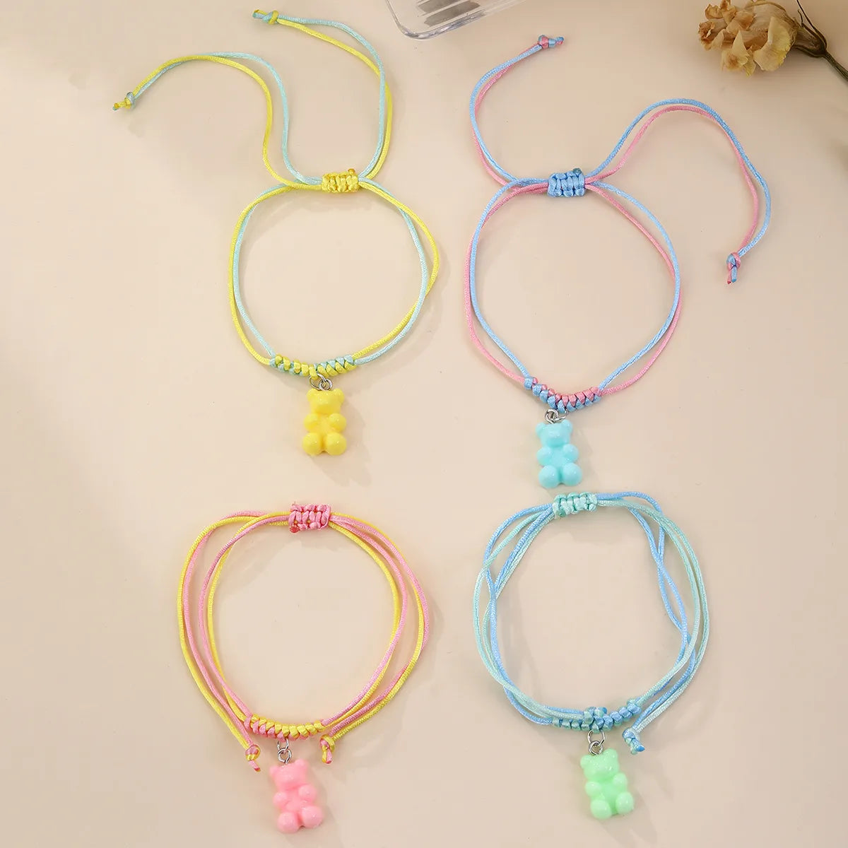 Bracelet Cordon Réglable - Ourson - Couleurs Pastels - Mignon Ours