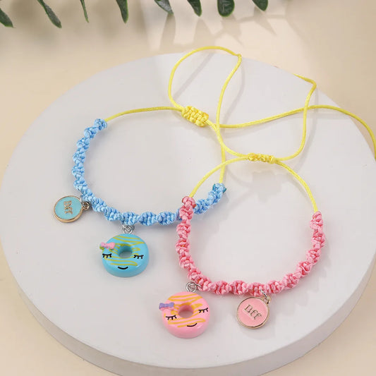 Lot de 2 Bracelets D'amitié Cordon Réglable - Donuts - BFF - Best Friends Forever - Amoureux Couple Amitié - Mignon Kawaii