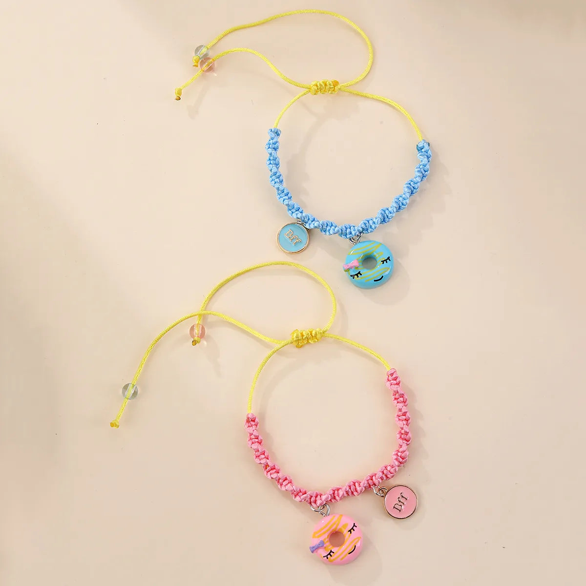 Lot de 2 Bracelets D'amitié Cordon Réglable - Donuts - BFF - Best Friends Forever - Amoureux Couple Amitié - Mignon Kawaii