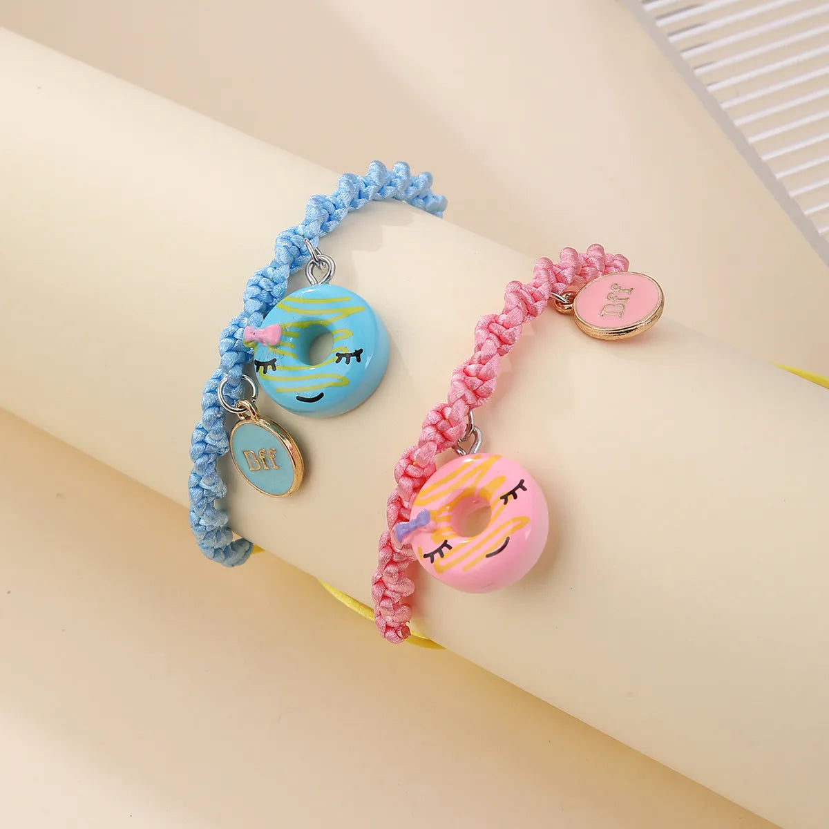 Lot de 2 Bracelets D'amitié Cordon Réglable - Donuts - BFF - Best Friends Forever - Amoureux Couple Amitié - Mignon Kawaii