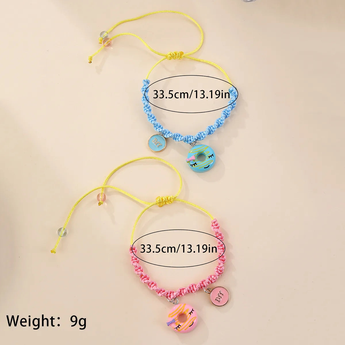 Lot de 2 Bracelets D'amitié Cordon Réglable - Donuts - BFF - Best Friends Forever - Amoureux Couple Amitié - Mignon Kawaii