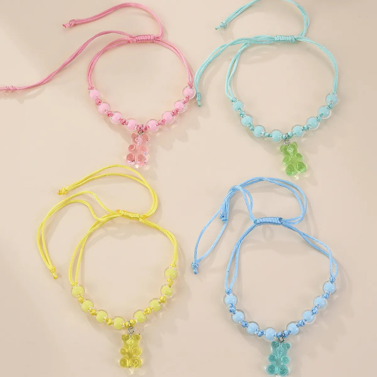 Bracelet Cordon Réglable - Ourson - Couleurs Translucide - Mignon Ours - Perles