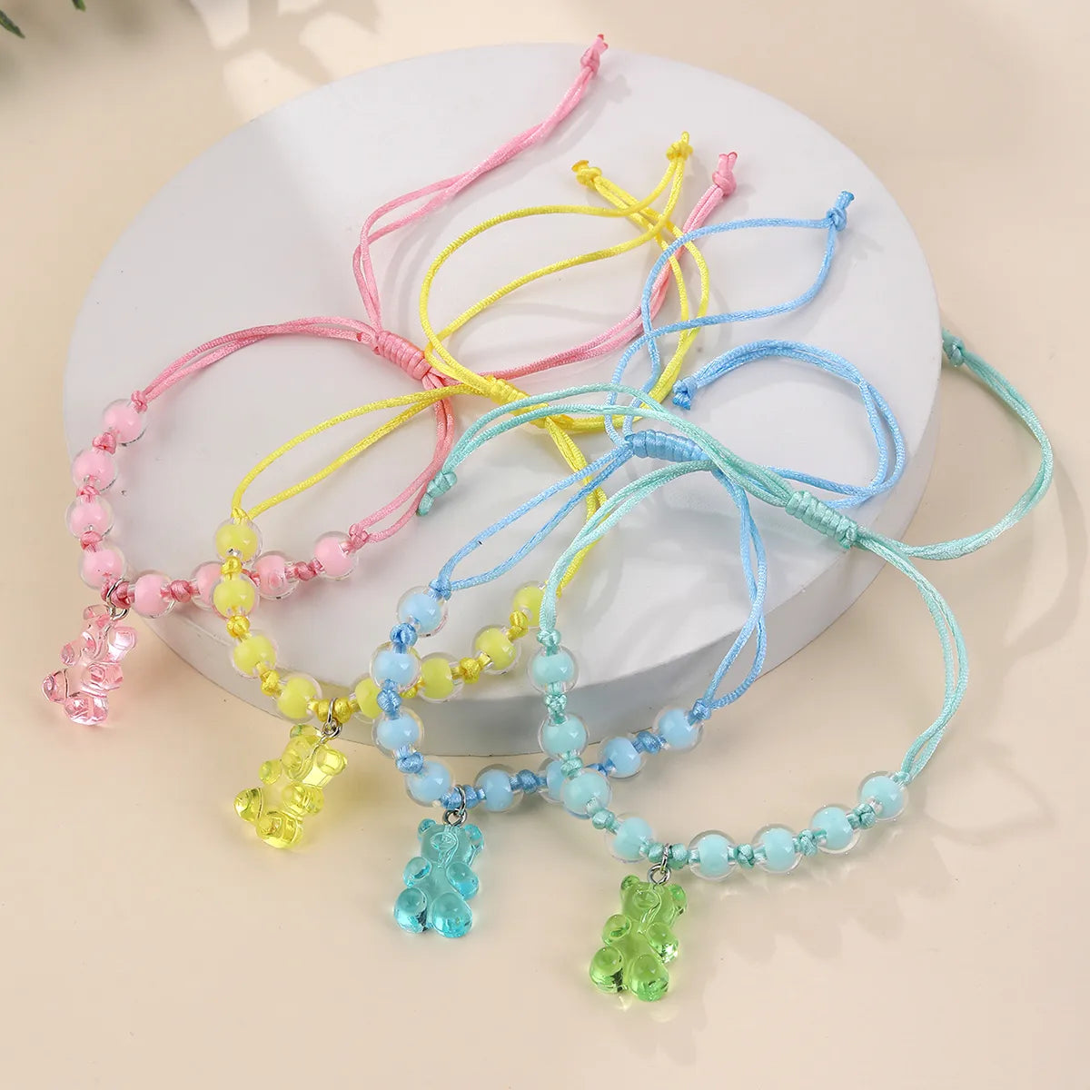 Bracelet Cordon Réglable - Ourson - Couleurs Translucide - Mignon Ours - Perles