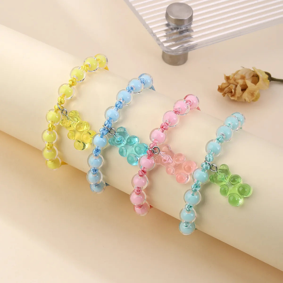 Bracelet Cordon Réglable - Ourson - Couleurs Translucide - Mignon Ours - Perles