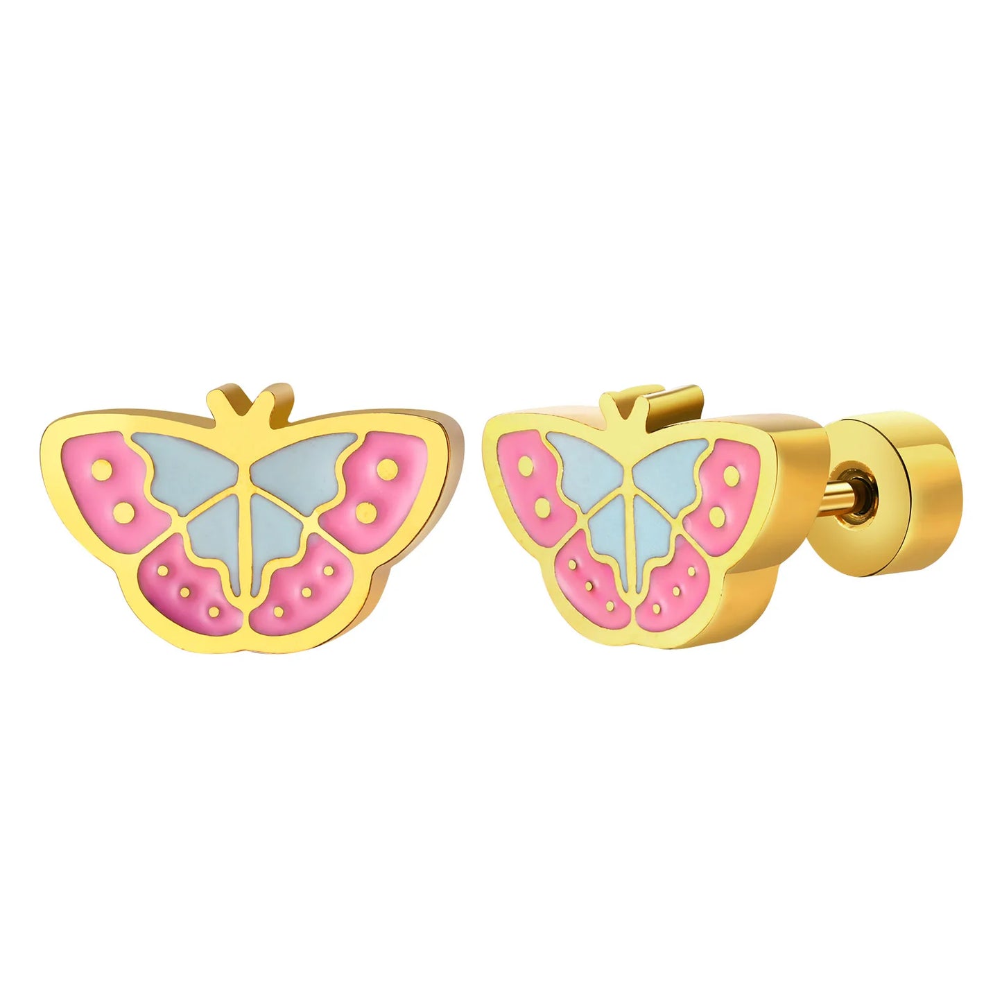 Boucles Oreilles - Papillon - Mignon - Acier Inoxydable Doré - Clous d'Oreilles