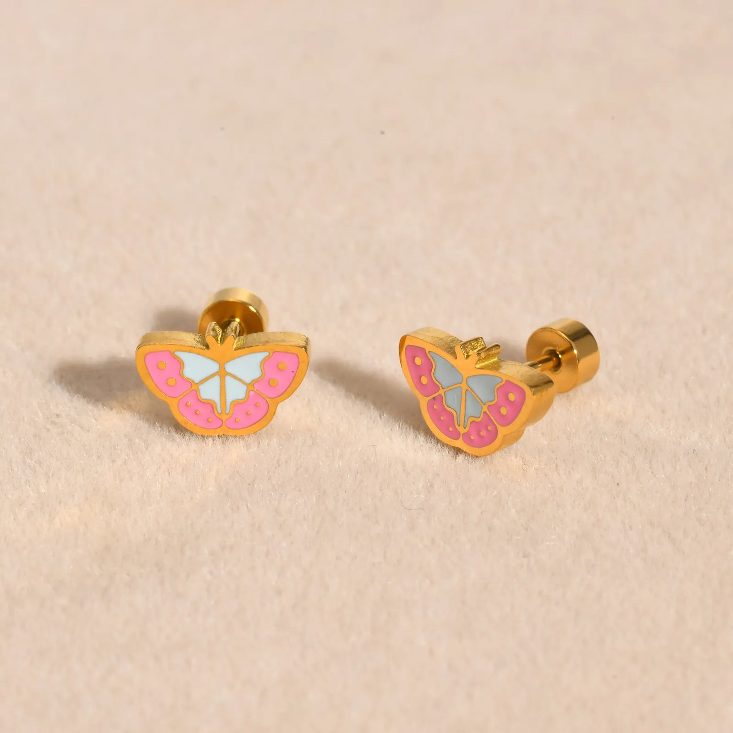 Boucles Oreilles - Papillon - Mignon - Acier Inoxydable Doré - Clous d'Oreilles