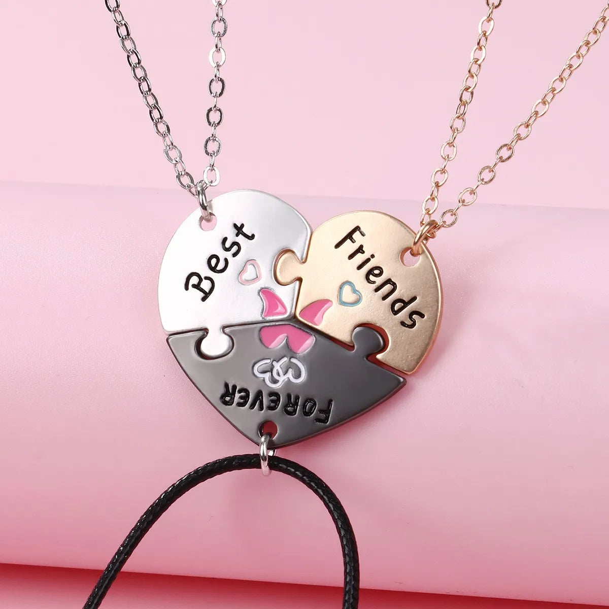 Set of 3 Heart Friendship Necklace Chains - BFF Best Friends Forever - Fancy - Silver Pendant and Chain