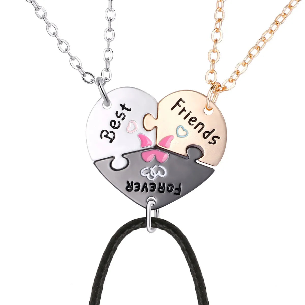 Set of 3 Heart Friendship Necklace Chains - BFF Best Friends Forever - Fancy - Silver Pendant and Chain