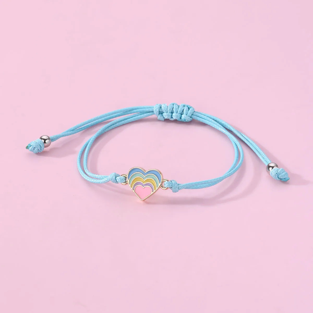 Parure 3 pièces avec Carte - Collier Bracelet Bague - Coeur Arc en Ciel - Pastels - Mignon Doré