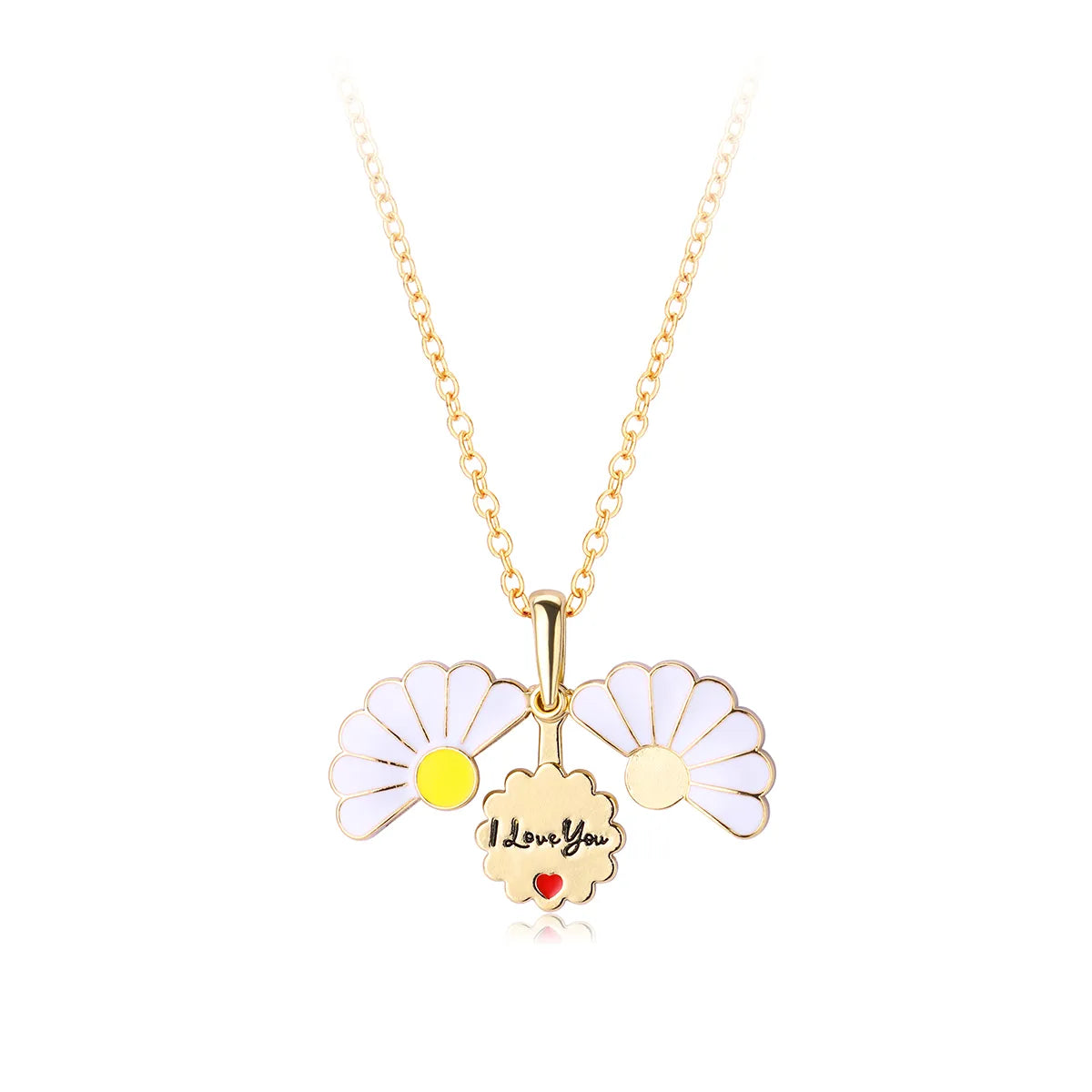 Collier avec Pendentif - Marguerite qui s'ouvre - Fleur - Gravure I Love You - Cœur - Mignon