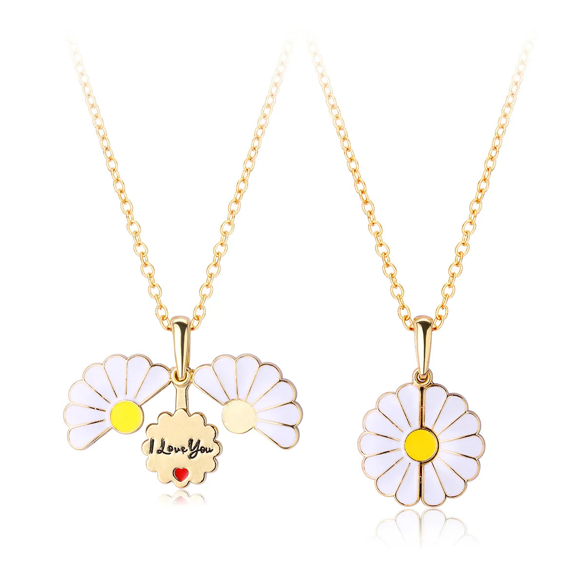 Collier avec Pendentif - Marguerite qui s'ouvre - Fleur - Gravure I Love You - Cœur - Mignon