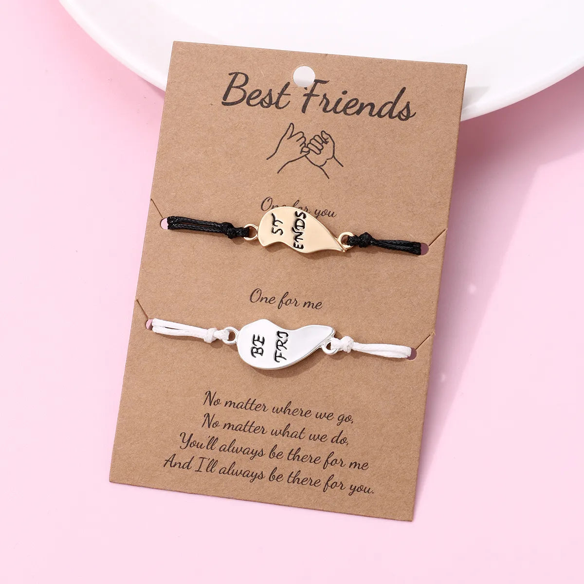 Lot de 2 Bracelets D'amitié Cordon Réglable avec Carte - Coeur - BFF - Best Friends Forever - Amoureux Couple Amitié