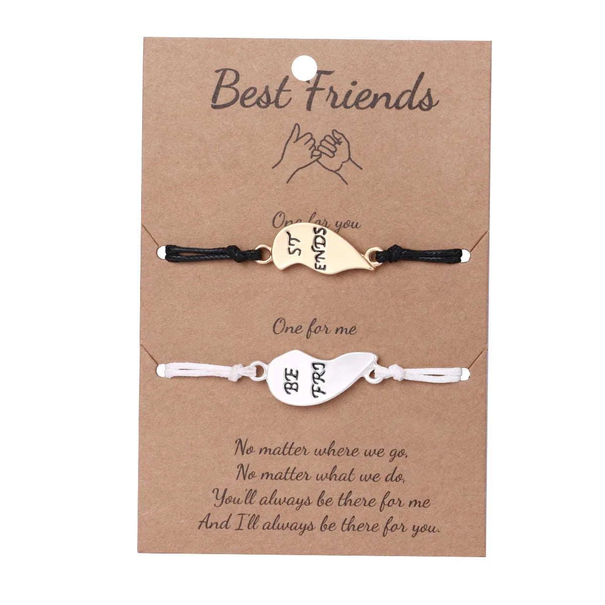 Lot de 2 Bracelets D'amitié Cordon Réglable avec Carte - Coeur - BFF - Best Friends Forever - Amoureux Couple Amitié