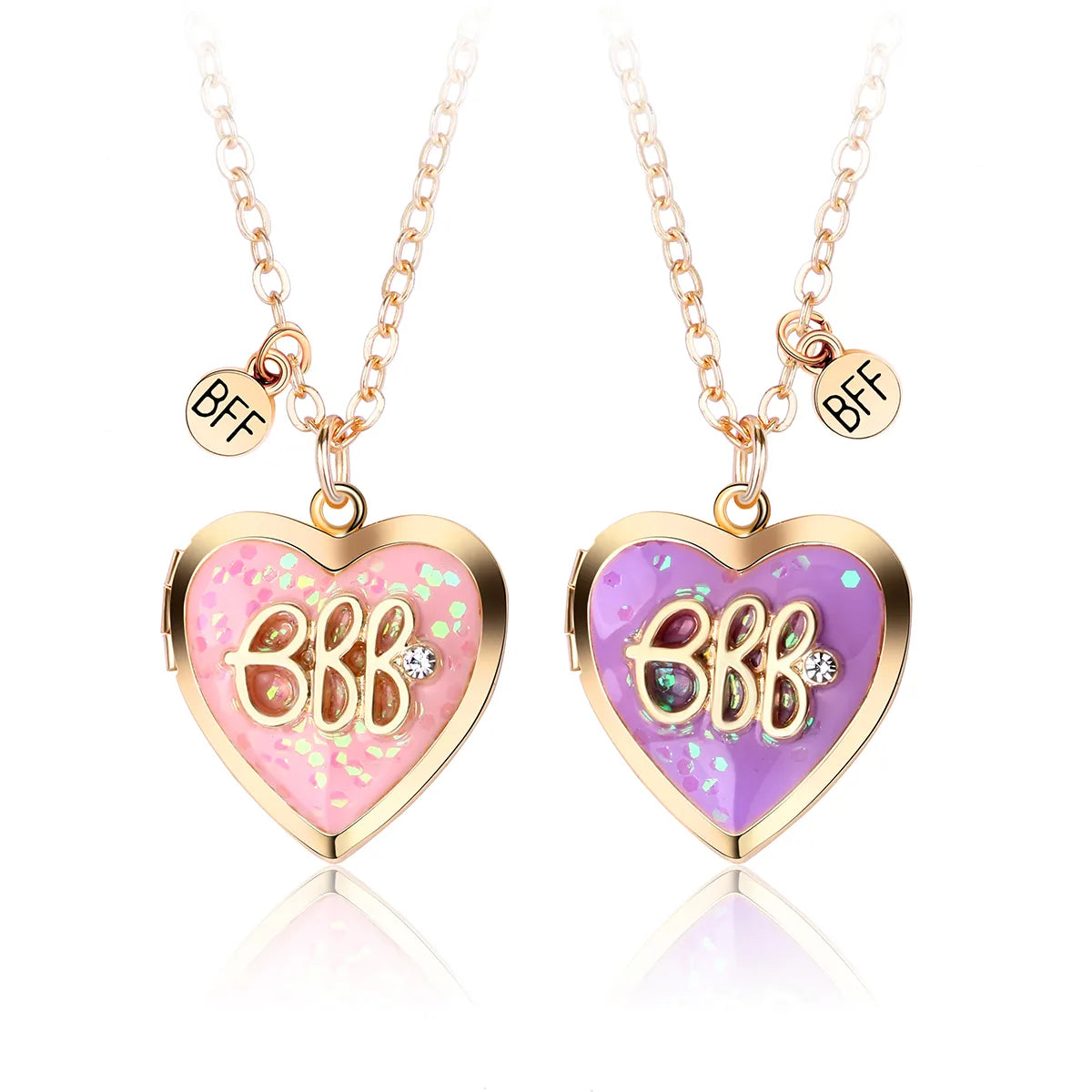 Set of 2 Chains Friendship Necklaces Heart Rainbow Clouds - BFF Best Friends Forever Lovers or Couple - Fantasy - Pendant