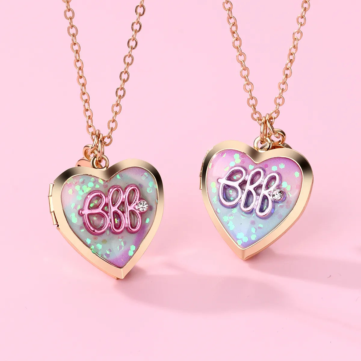 Set of 2 Chains Friendship Necklaces Heart Rainbow Clouds - BFF Best Friends Forever Lovers or Couple - Fantasy - Pendant