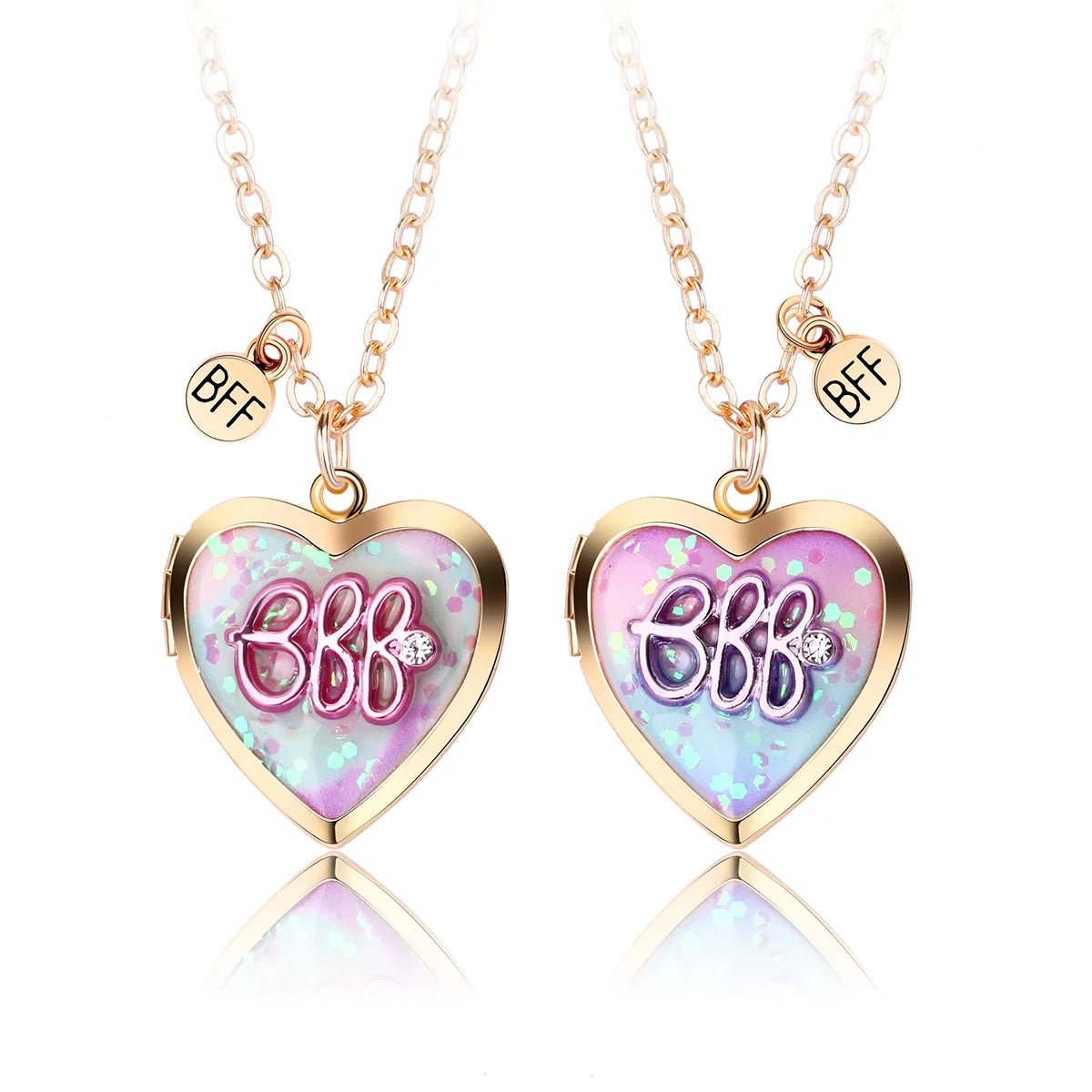 Set of 2 Chains Friendship Necklaces Heart Rainbow Clouds - BFF Best Friends Forever Lovers or Couple - Fantasy - Pendant