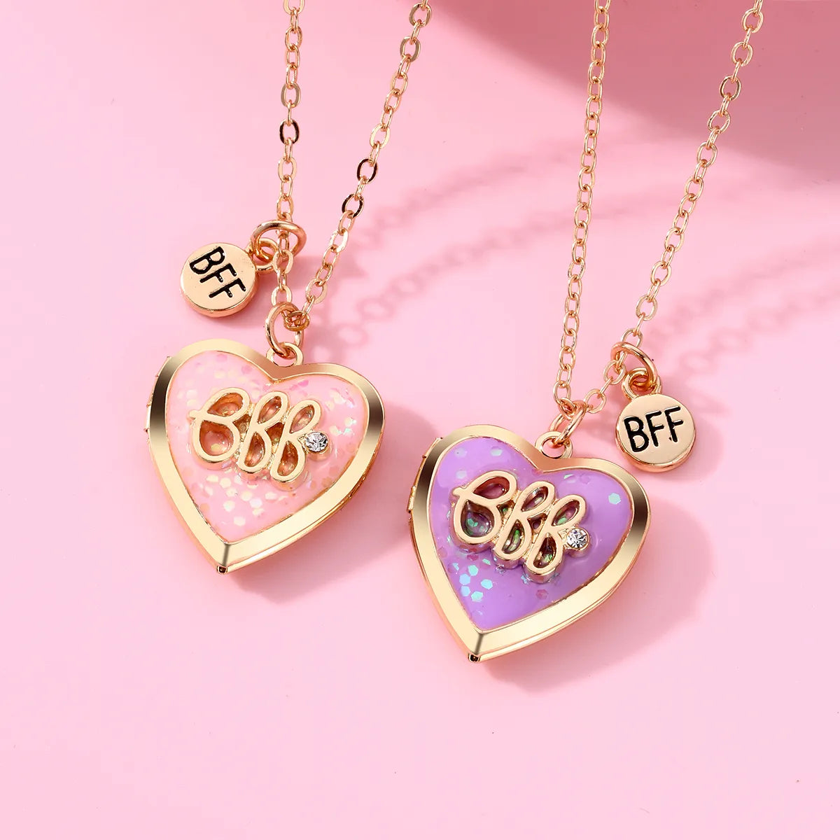 Set of 2 Chains Friendship Necklaces Heart Rainbow Clouds - BFF Best Friends Forever Lovers or Couple - Fantasy - Pendant