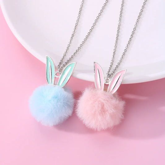 Lot de 2 Colliers D'amitié - Lapin Pompon - Boule de Poil - BFF -  Best Friends Forever - A partager