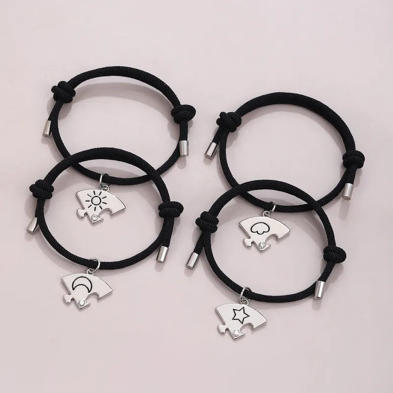Lot de 4 Bracelets D'amitié Cordon Réglable - Puzzle- Soleil Lune Etoile Nuage - BFF - Best Friends Forever -Amitié