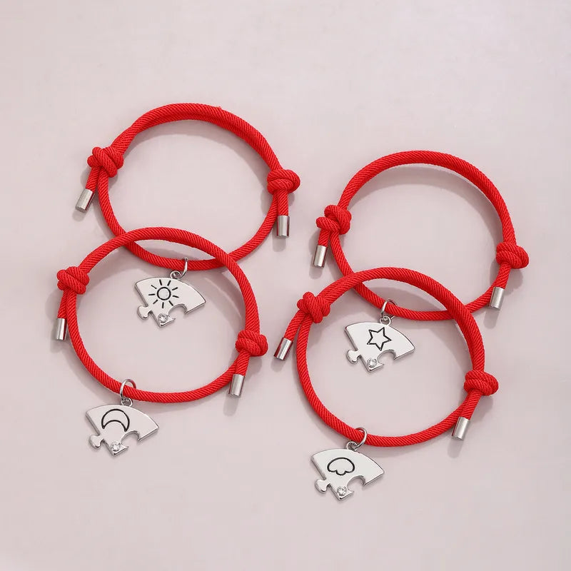 Lot de 4 Bracelets D'amitié Cordon Réglable - Puzzle- Soleil Lune Etoile Nuage - BFF - Best Friends Forever -Amitié