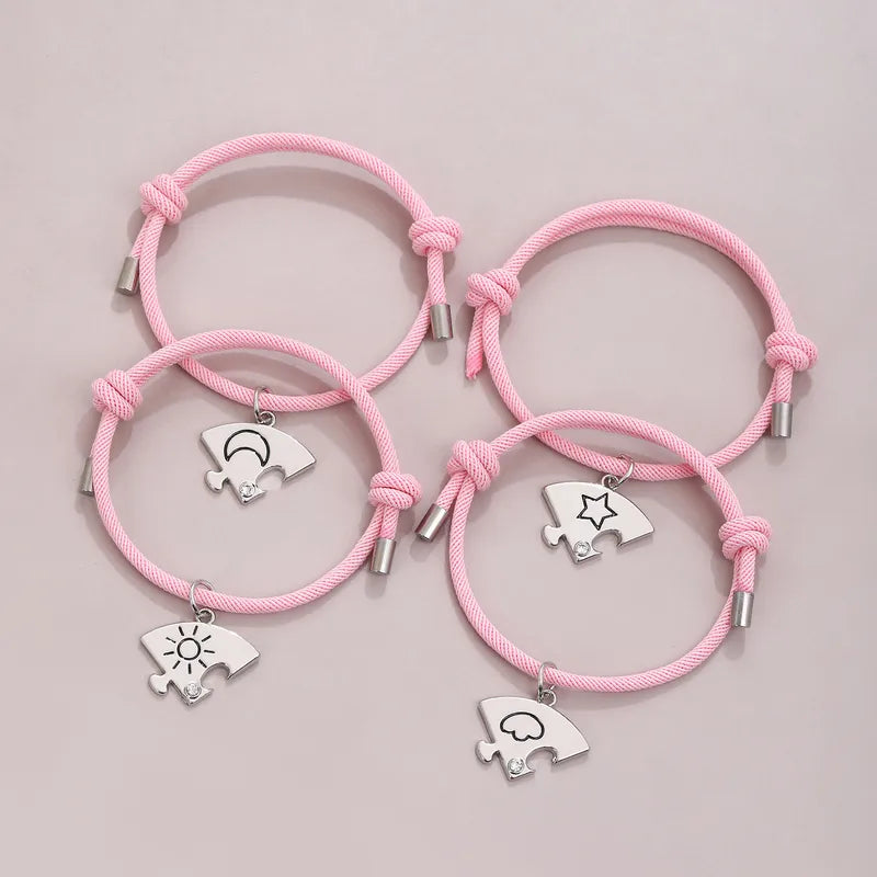 Lot de 4 Bracelets D'amitié Cordon Réglable - Puzzle- Soleil Lune Etoile Nuage - BFF - Best Friends Forever -Amitié