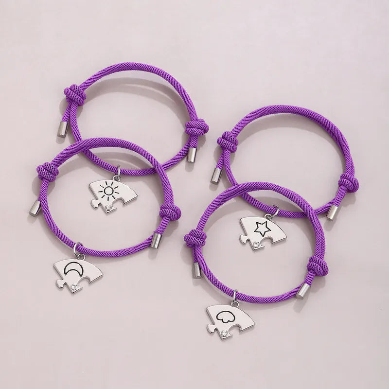 Lot de 4 Bracelets D'amitié Cordon Réglable - Puzzle- Soleil Lune Etoile Nuage - BFF - Best Friends Forever -Amitié