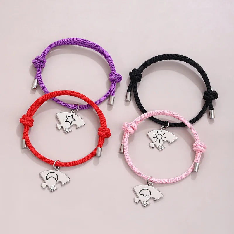 Lot de 4 Bracelets D'amitié Cordon Réglable - Puzzle- Soleil Lune Etoile Nuage - BFF - Best Friends Forever -Amitié