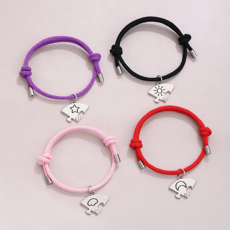 Lot de 4 Bracelets D'amitié Cordon Réglable - Puzzle- Soleil Lune Etoile Nuage - BFF - Best Friends Forever -Amitié
