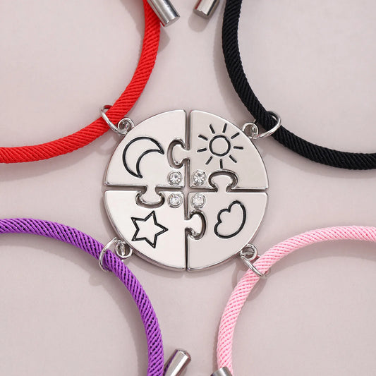 Lot de 4 Bracelets D'amitié Cordon Réglable - Puzzle- Soleil Lune Etoile Nuage - BFF - Best Friends Forever -Amitié