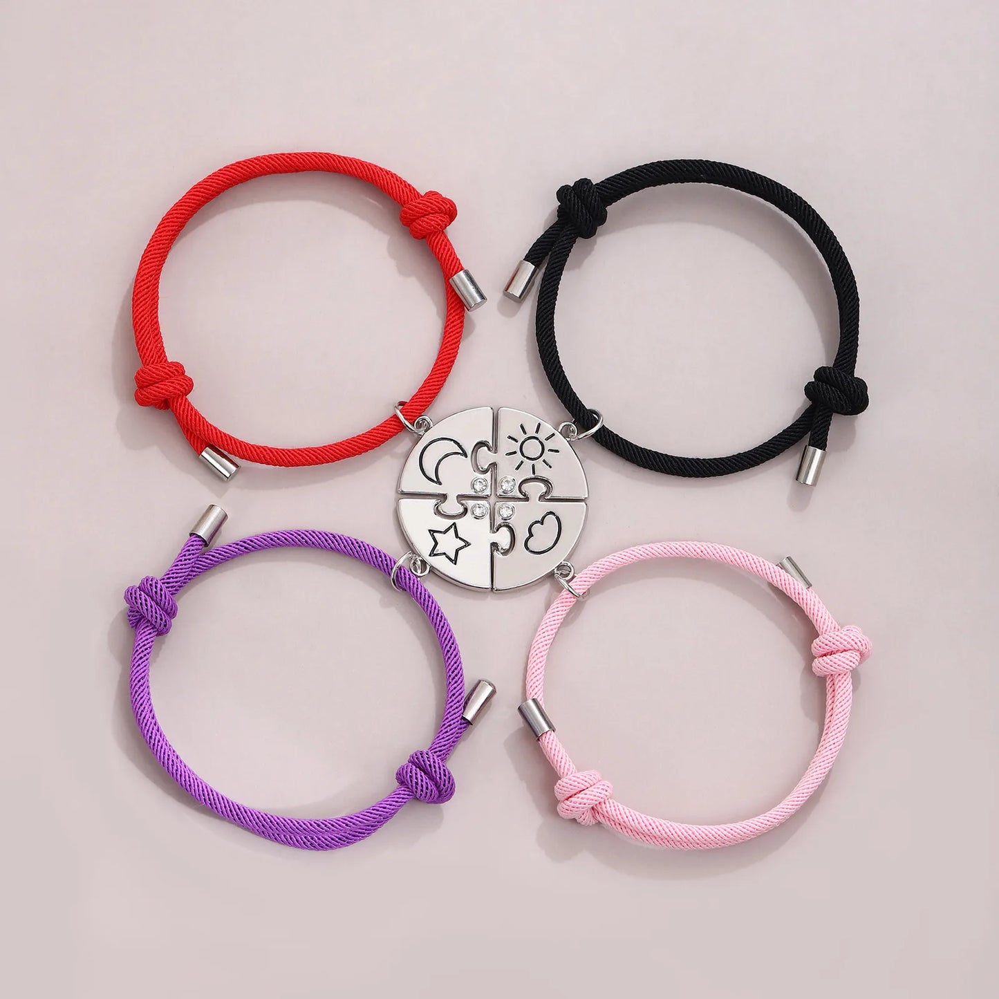 Lot de 4 Bracelets D'amitié Cordon Réglable - Puzzle- Soleil Lune Etoile Nuage - BFF - Best Friends Forever -Amitié
