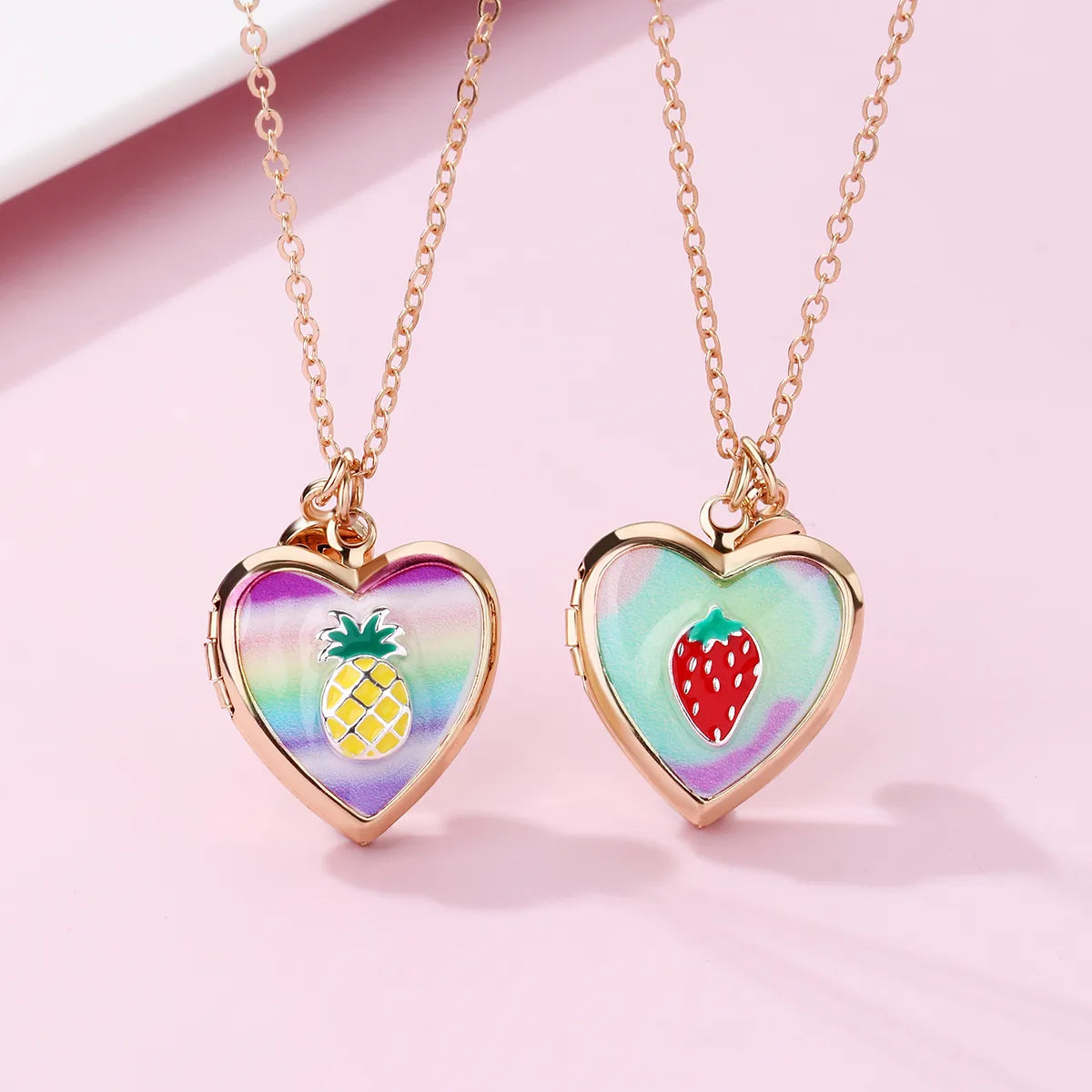 Set of 2 Chains Friendship Necklaces Heart Rainbow Clouds - BFF Best Friends Forever Lovers or Couple - Fantasy - Pendant