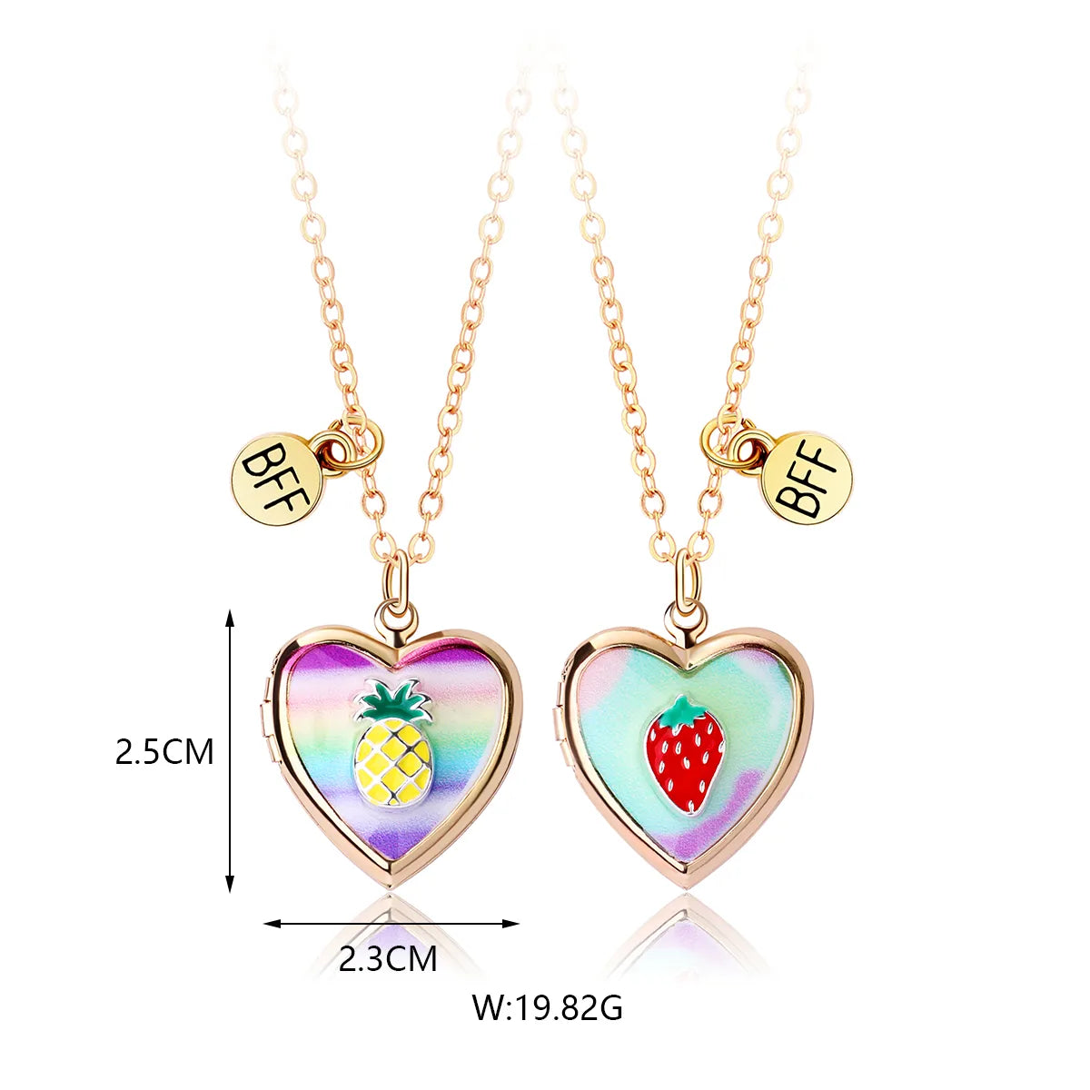 Set of 2 Chains Friendship Necklaces Heart Rainbow Clouds - BFF Best Friends Forever Lovers or Couple - Fantasy - Pendant