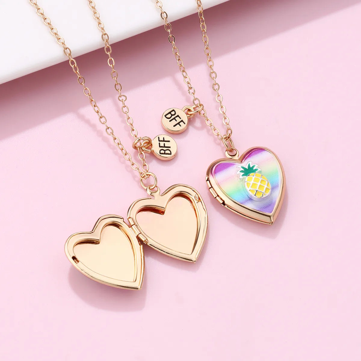 Set of 2 Chains Friendship Necklaces Heart Rainbow Clouds - BFF Best Friends Forever Lovers or Couple - Fantasy - Pendant