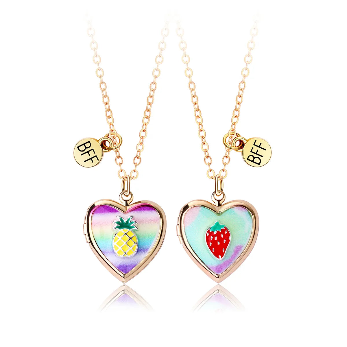 Set of 2 Chains Friendship Necklaces Heart Rainbow Clouds - BFF Best Friends Forever Lovers or Couple - Fantasy - Pendant