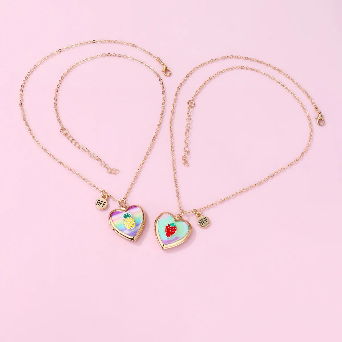 Set of 2 Chains Friendship Necklaces Heart Rainbow Clouds - BFF Best Friends Forever Lovers or Couple - Fantasy - Pendant