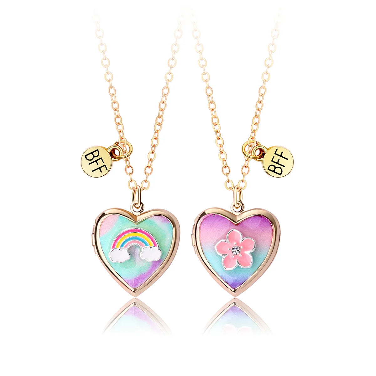 Set of 2 Chains Friendship Necklaces Heart Rainbow Clouds - BFF Best Friends Forever Lovers or Couple - Fantasy - Pendant